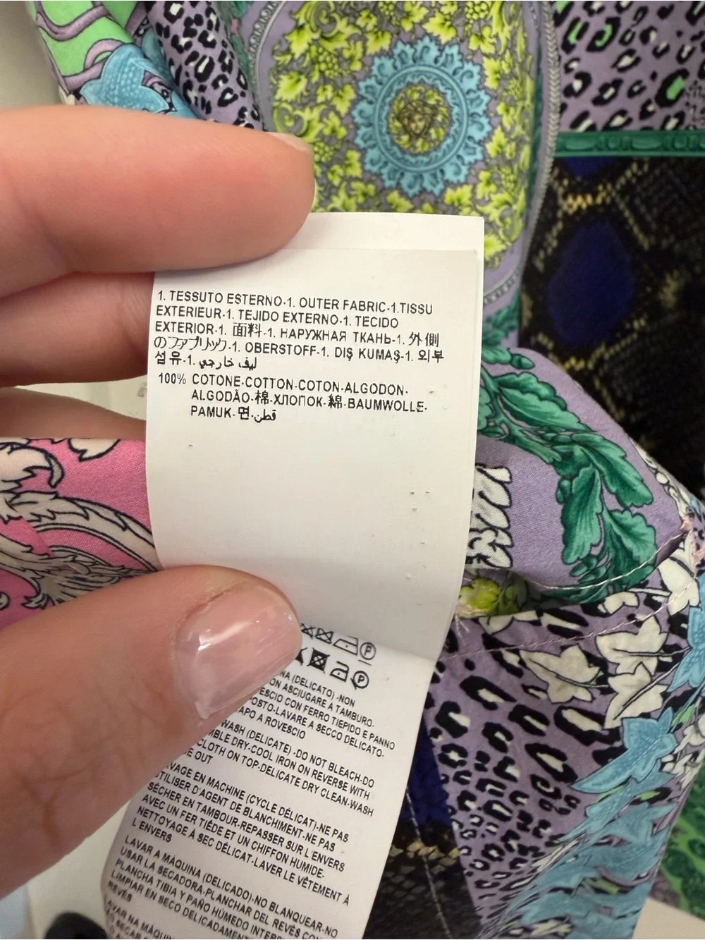 Versace Men's Patchwork Print Short-Sleeve Shirt in Green, Pink & Black - Picture 4 of 4
